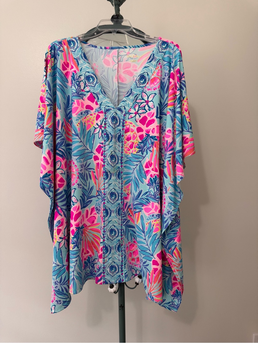 Lilly Pulitzer Tropical V-Neck Swim Cover-Up in Blue & Pink